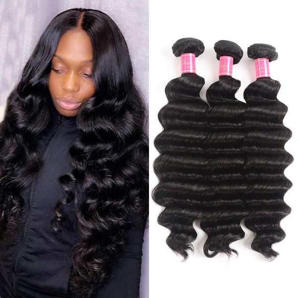 

human hair bulks ali julia loose deep wave bundles brazilian remy 3 4 12 to 26 inch natural color, Black
