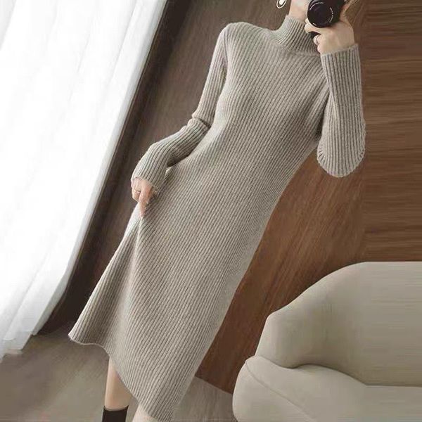 

casual dresses 2021 women autumn winter korean elegant long straight sweater dress loose female knitted z750, Black;gray