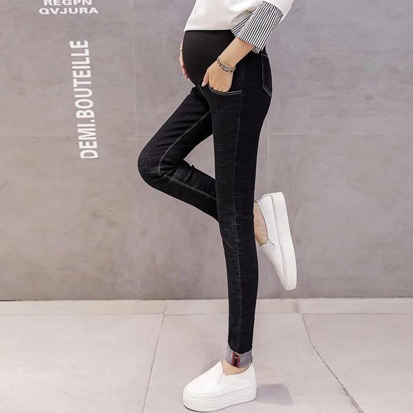 

maternity women simple adjustable jeans pants pregnancy clothing for girlfriend gift bottoms, White