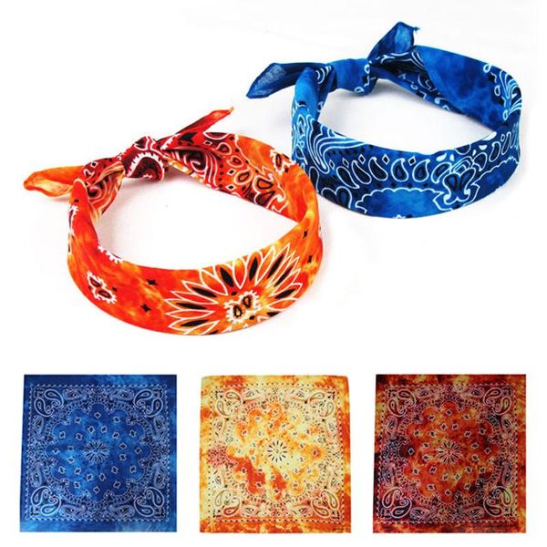 

55x55cm colorful hip-hop cycling outdoor square bandanas tie-dye gradient neckerchief retro paisley floral print headwrap scarves, Blue;gray