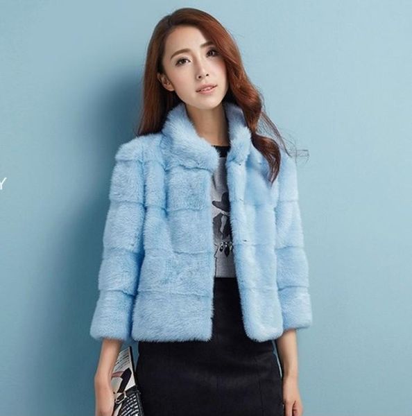 

women's fur & faux 2021 vetement winter coat women mink furry thicker overcoat with trim collar plus size 196, Black