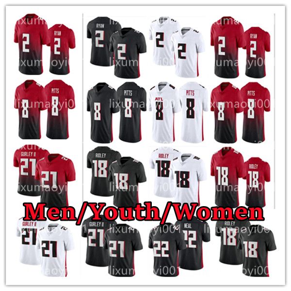 

2021 men football 8 kyle pitts 18 ridley 2 matt ryan 21 todd gurley ii stitched jersey, Black;red