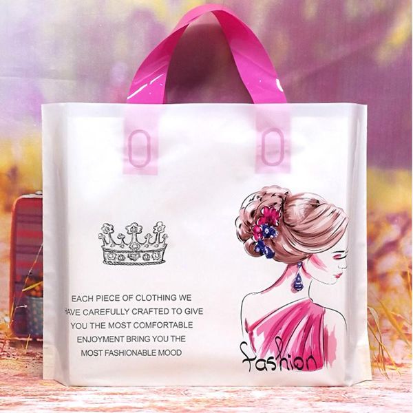 

shopping bags 10pcs/lot fashion tote bag thick large plastic boutique gift clothing packaging with handle