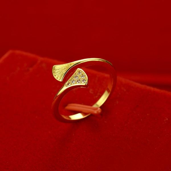 

wedding rings fashion for women fan-shaped 24k gold micro setting zircon engagement party birthday jewelry, Slivery;golden