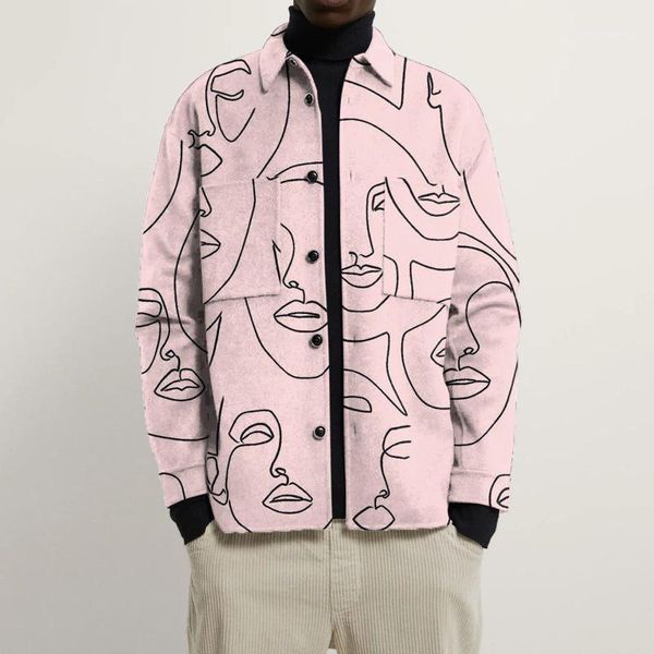 

men's jackets 2021 autumn trend loose casual jacket pink lapel printed single-breasted long-sleeved shirt streetwear men, Black;brown