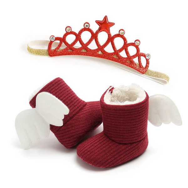 

baby boots winter wing girls shoes snow boot first walker shoe moccasins soft infant footwear newborn booties crown headbands 2pcs sets b735