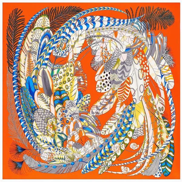 

scarves 130cm feather design brand big square scarf luxury twill 100% silk women kerchief for ladies fashion shawl echarpe, Blue;gray