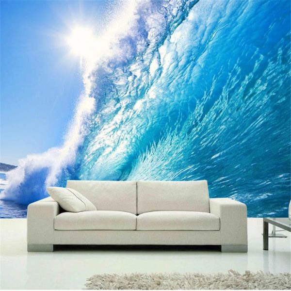 

shuhiko custom large-scale mural 3d wallpaper fantasy blue wave dazzling sunlight naked eye background wall wallpapers