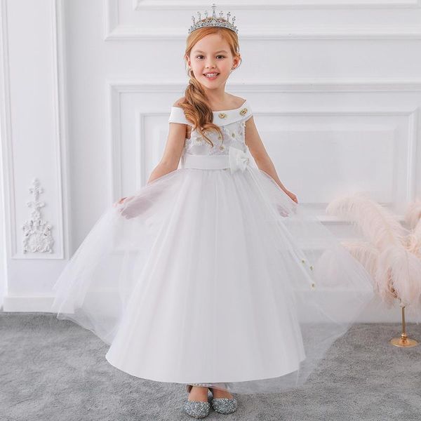 

girls dress shoulderless embroidered fashion net gauze princess summer children dresses fancy party wedding girl's, Red;yellow