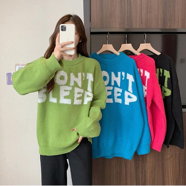 

women's sweaters vintage letter print sweater women o neck pullover long sleeve pull femme autumn winter 2021 loose sueter warm outwear, White;black