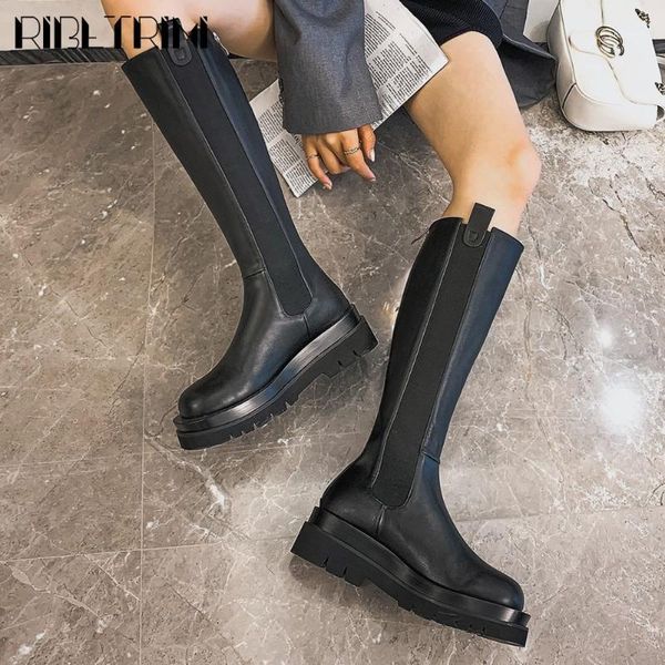 

boots ribetrini brand fashion chic skidproof rubber sole genuine leather riding winter shoes women1, Black