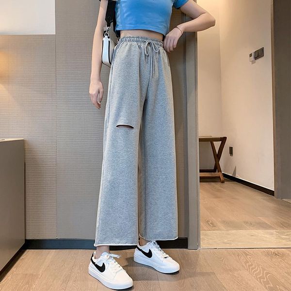 

women's pants & capris ulzzang high casual sports spring thin loose waist slimming wide leg sweatpants fashion rac, Black;white