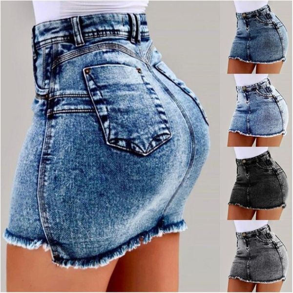 

women summer denim skirts high waist bodycon jeans skirt ladies pocket short, Black