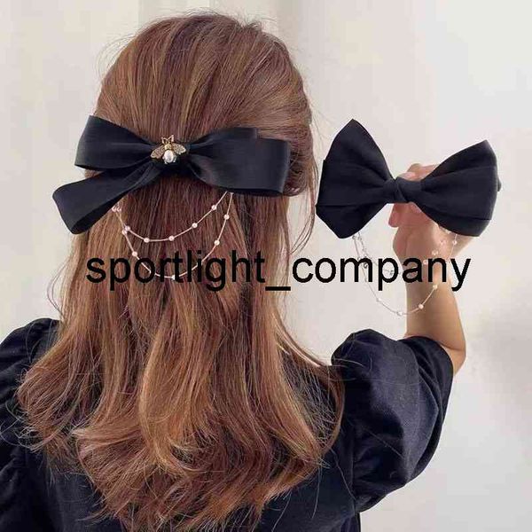 

new elegant bow pearls chain barrettes hairpins for women spring hair clips ribbon headband ponytail hair accessories, Slivery;white