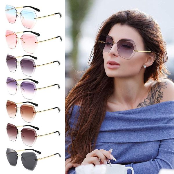 

sunglasses 1pc oversized rimless women fashion frameless diamond cutting lens female uv400 protection eyewear, White;black