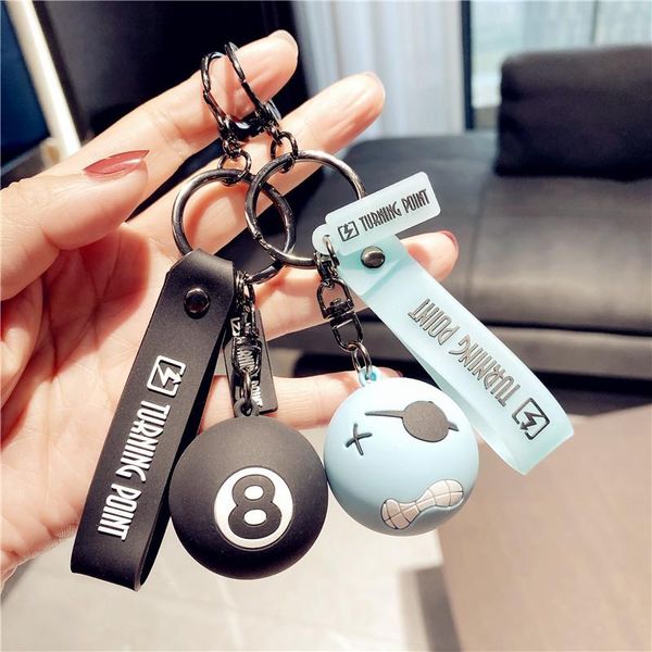 

keychains fashion creative billiard pool keychain table ball key ring lucky black no.8 chain silica gel jewelry gift chains, Silver