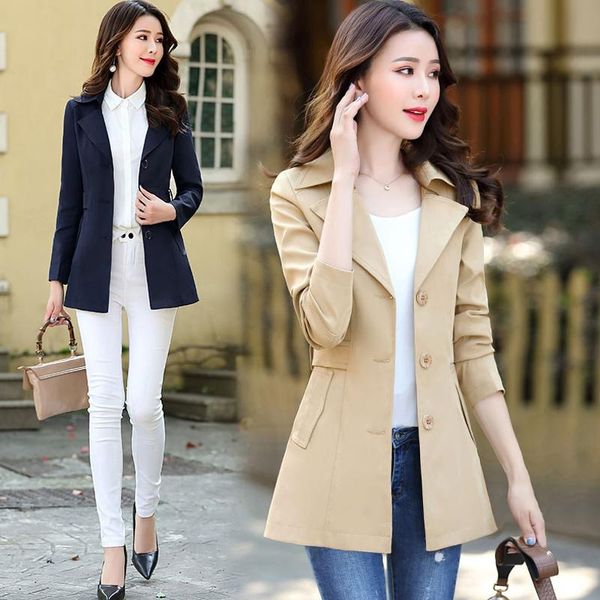 

women's trench coats windbreaker jacket slim slimming temperament long section single-breasted long-sleeved wild female coat women, Tan;black