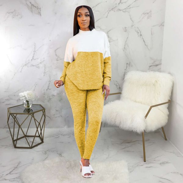 

2020 autumn and winter women's new leisure solid color sports two piece set, White