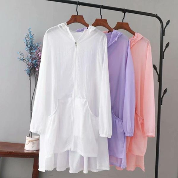 

women's jackets 2021 plus size casual jacket summer women clothing fashion loose big pocket hooded zipper thin sun-protective l5-802, Black;brown