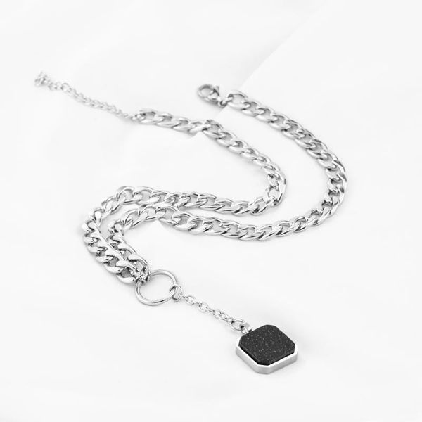

pendant necklaces men and women charm simple chain connection stainless steel purple sand stone clavicle, Silver