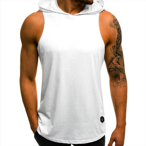 

fashion trend men gym mens clothing bodybuilding stringer hoodie tank casual summer loose sports muscle hooded, White;black