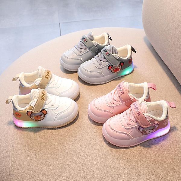 

first walkers baby flashing light toddler shoes 2021 autumn children's board boys and girls fashion casual white