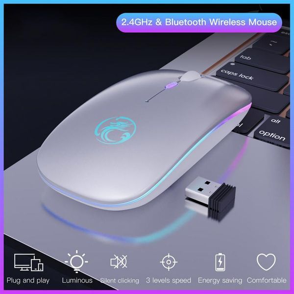 

2.4ghz wireless bluetooth mouse rgb computer silent rechargeable with led light usb optical for pc lapmice