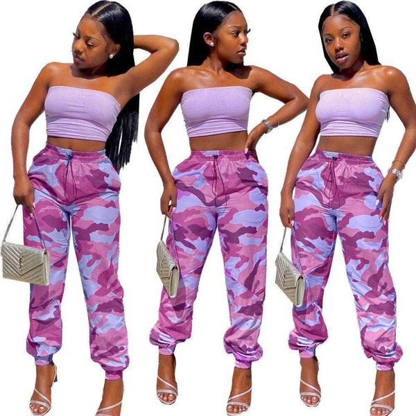 

women's jeans sweatpants fashion camouflage pattern casual trousers meisai elastic waist long military pink camo ankle banded pant, Blue