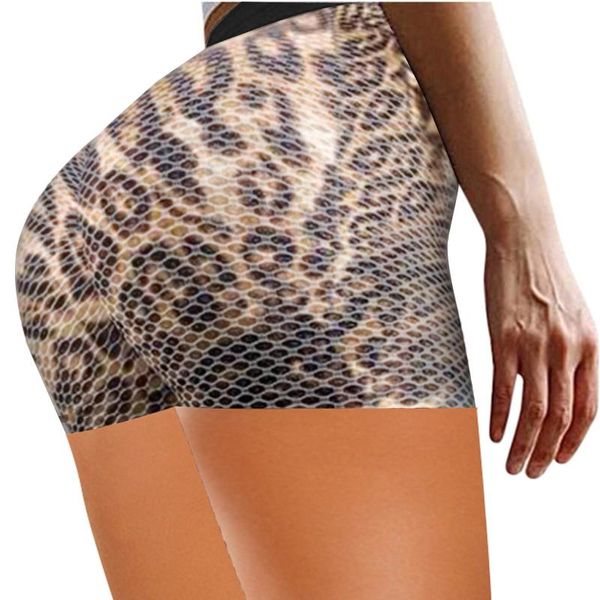 

grid gym jogging running shorts leopard yoga women high waist lifting push up tight sports pocket fitness short #j2p outfit