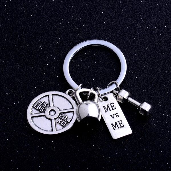 

keychains women power sports series barbell dumbbell key holder bag charm accessories men party gift jewelry k1792, Silver