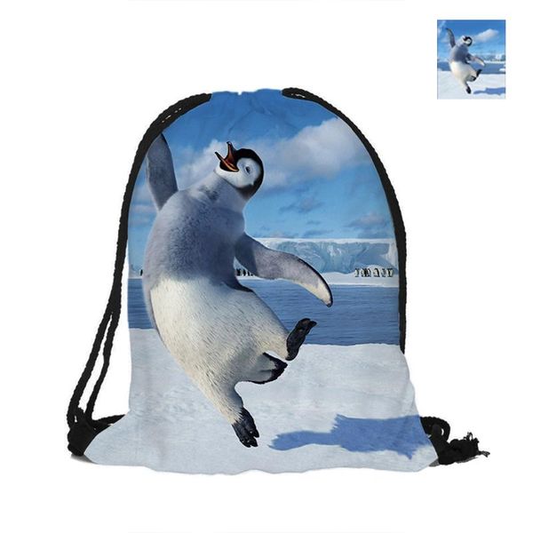 

backpack happy penguins printing drawstring bags printed with double sides for woman girl man school travel used