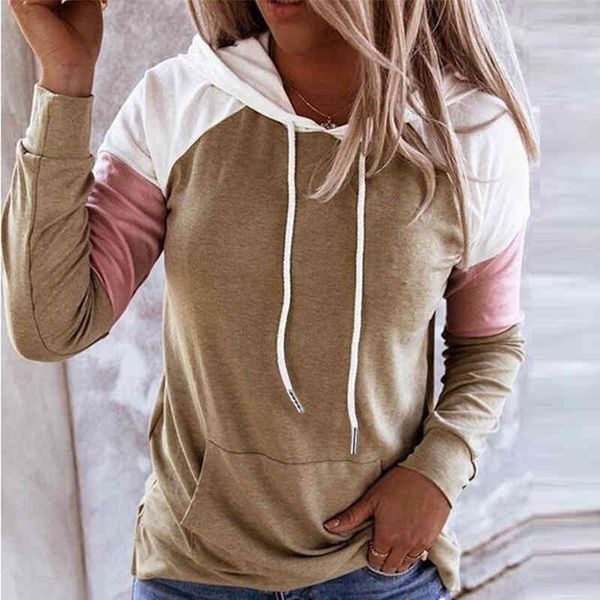 

knits women casual loose patchwork hooded sweatshirts autumn elegant long sleeve pullovers ladies fashion streetwear hoodies 0csh bsth, White