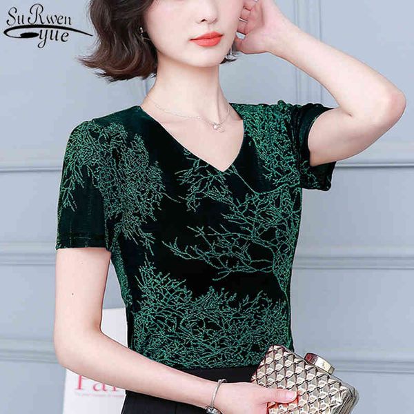 

summer korean style short sleeve woman's blouses vintage printed v neck blouse women slim shirts 10362 210427, White