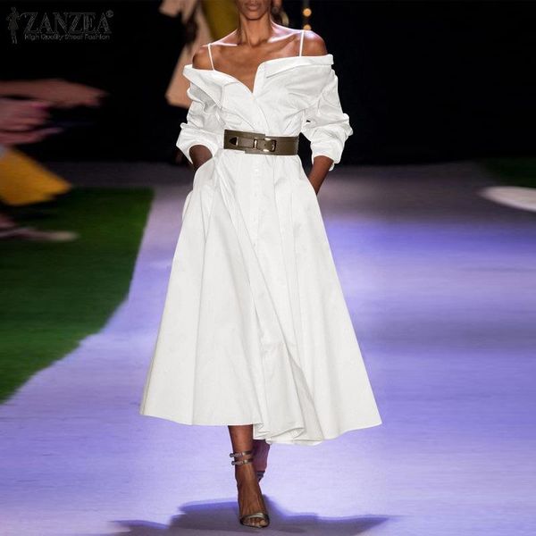 

casual dresses zanzea elegant off shoulder maxi dress womens solid party sling vestido autumn fashion shirt robe longue lady ol holiday, Black;gray