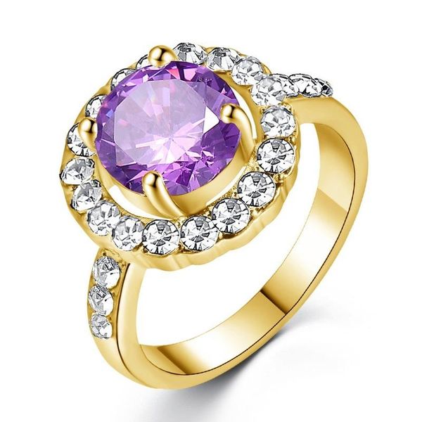 

wedding rings -selling round ring micro-set four-claw fashion zircon party holiday girl gift, Slivery;golden