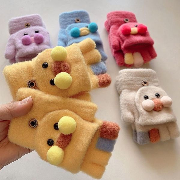 

children's mittens wecute 16*7cm winter gloves flip half finger cartoon duck thickened warm knitted ride and play outdoors, White