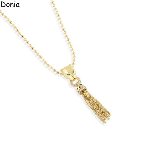 Donia Jewelry Colar de luxo Europeu e americano Moda Tassel Leopardo Titanium Steel Micro-Set Zircon Pingente Designer Presente Acessórios