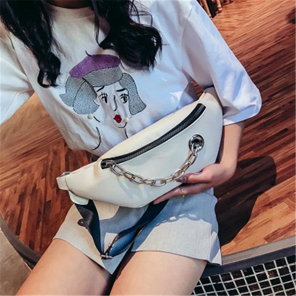 

waist bags 2021 casual chain pu skin fanny pack bag waterproof antitheft women walking shopping band belt multi function
