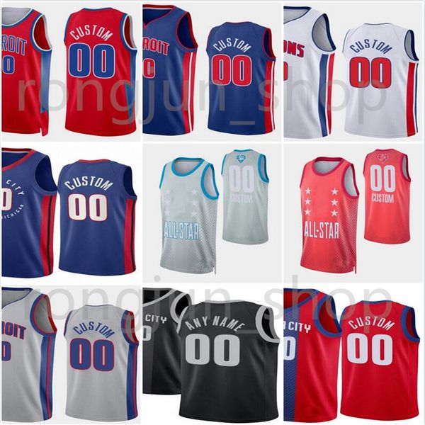 

custom printed 21-22 new city diamond 75th basketball jerseys 2 cade cunningham 7 killian hayes josh 20 jackson 6 hamidou diallo 18 cory jos, Black;red