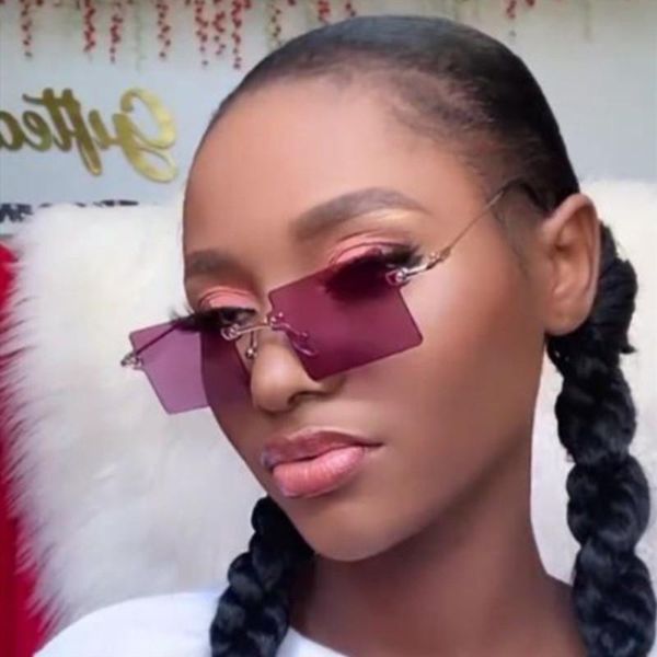 

frameless cut-edge women's sunglasses small frame 2021 vintage square fashion high-quality metal ocean lens, White;black