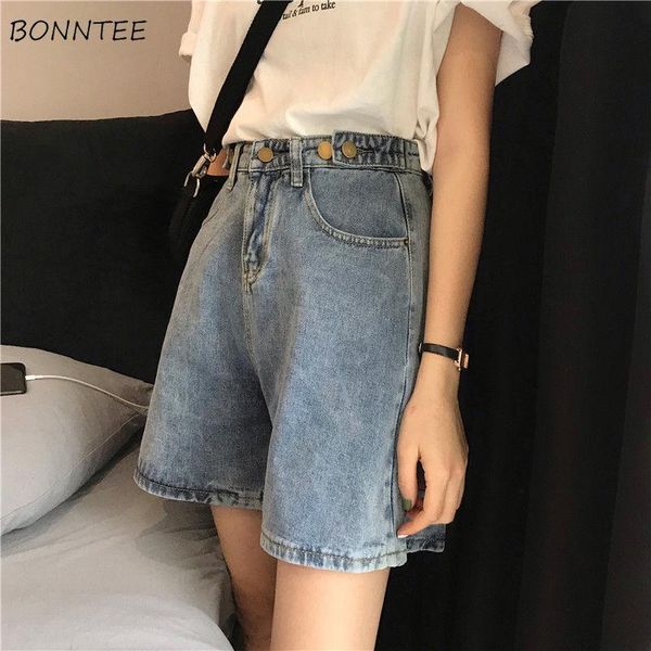 

shorts women denim korean style fashion buttons adjustable wide leg retro harajuku chic short students streetwear womens women's, White;black