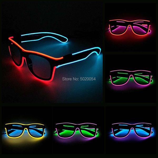 Accessori per costumi Il più recente driver DC-3V illumina gli occhiali da sole EL Occhiali da sole luminosi LED al neon attivati dal suono Occhiali da donna EL