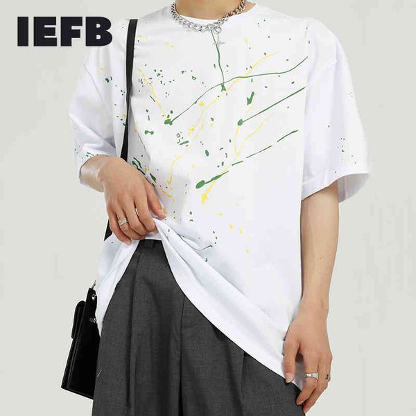 

iefb men's clothing summer white tee design graffiti printting short sleeve t-shirt men's loose print 9y6780 210524, White;black