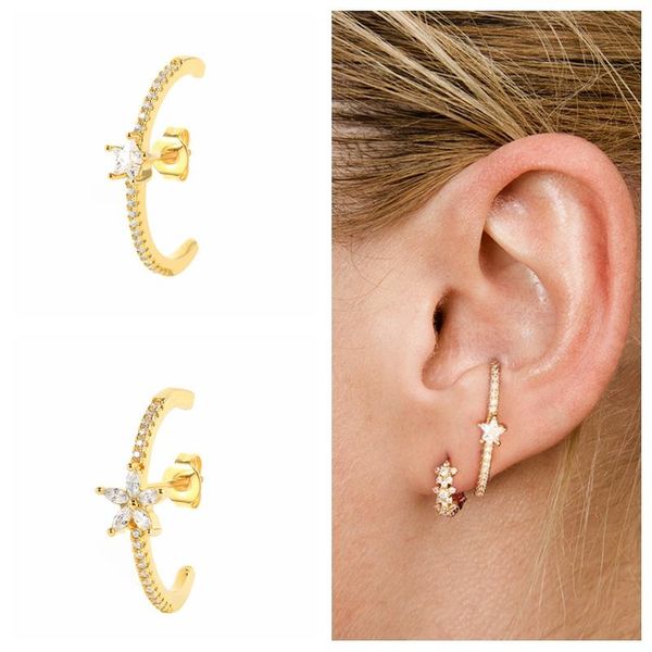 

stud canner horse eye zircon earrings curved lines for women 925 sterling silver piercing pendientes jewelry, Golden;silver