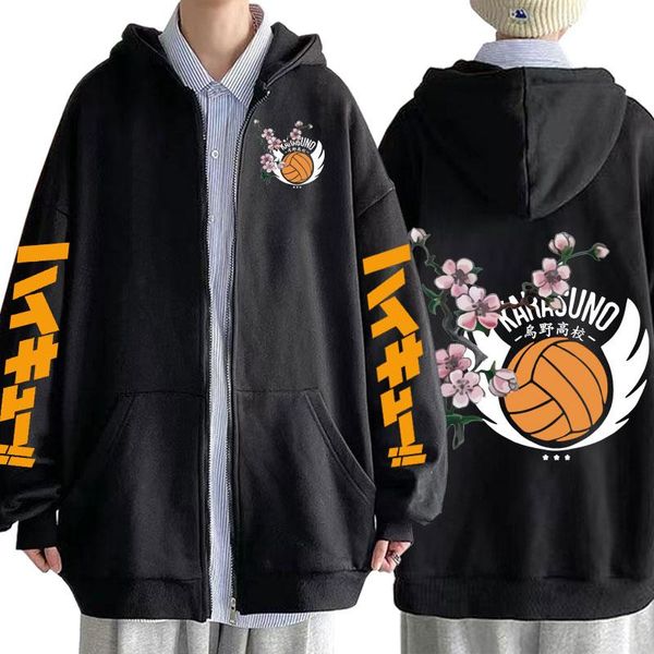 

men's hoodies & sweatshirts japan anime haikyuu cosplay hoodie women men harajuku hooded sweatshirt karasuno high school pullover zippe, Black