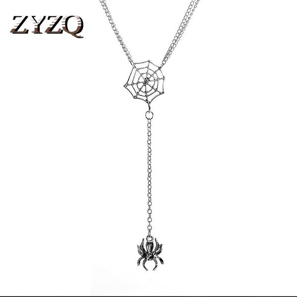 

pendant necklaces zyzq neo-gothic spider web hanging necklace for men vintage exaggerated clavicle chain nightmare before christmas, Silver