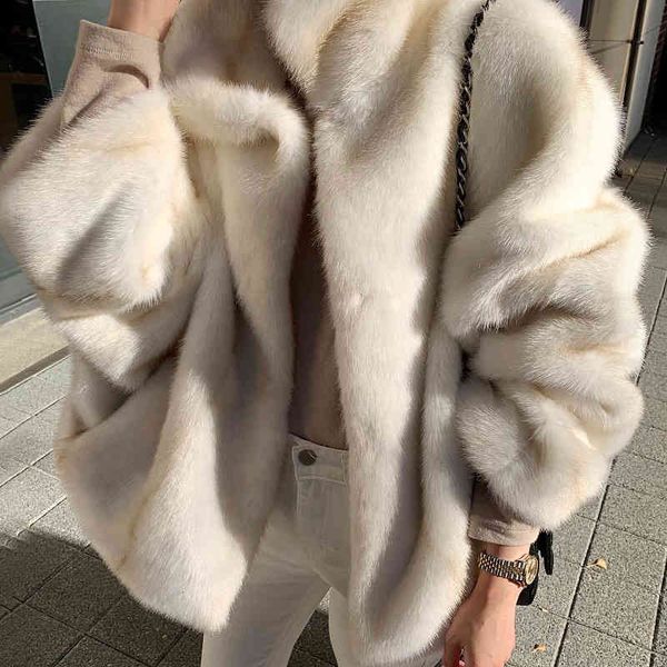 

women's fur & faux [ewq] korea autumn winter temperament elegant lapel open stitch loose pocket warm mink imitation short coat women na, Black