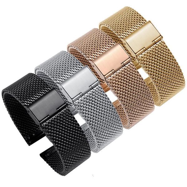 

watch bands milanese mesh watchband quick release band stainless steel strap wrist belt 16mm 18mm 20mm 22mm 24mm bracelet black gold, Black;brown