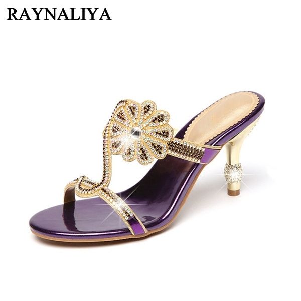 

{category} women sandals summer slides party med high heels for rhinestone triangle slippers flower plus size flip flops shoes c00, Black