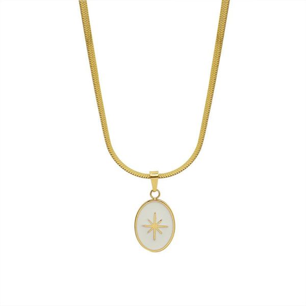 

pendant necklaces stainless steel simple ins gold eight-pointed star design blade chain necklace for women steampunk jewellery, Silver